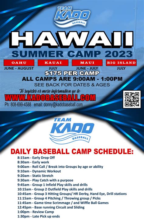 2023 Hawaii Summer Camps June, July, August - Kado Baseball