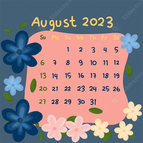 Calendar Hello August Sunday Friday Simple Minimalist Printable Word Template And Google Docs ...