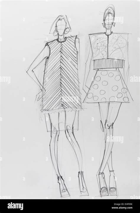 black and white hand drawn fashion design sketch. spring summer trends Stock Photo - Alamy