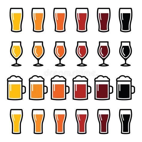 Beer Glass Types. Beer Glasses and Mugs with Names. Vector Illustration ...