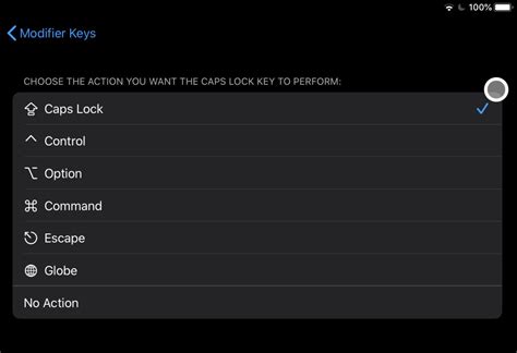 How to customize modifier keys for a keyboard on iPad