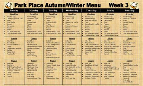 Printable Park Place Assisted Living » Sample Menu Nursing Home Menu ...