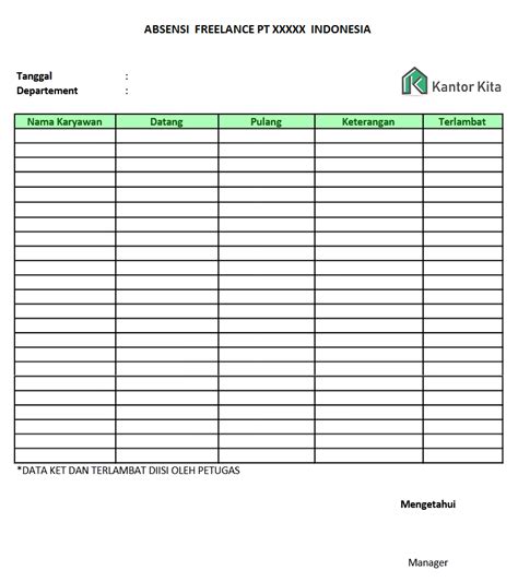 Contoh Form Data Hadir Karyawan