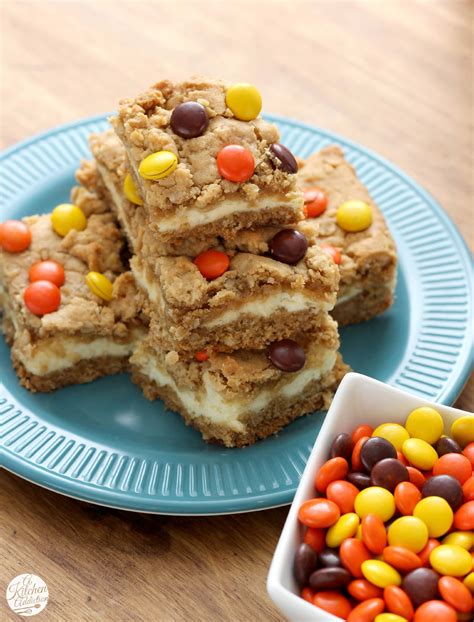 Reese's Pieces Peanut Butter Cookie Cheesecake Bars - A Kitchen Addiction