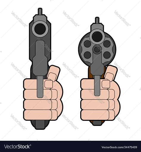 Revolver gun front view in fist isolated Vector Image