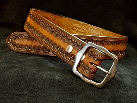 Hand tooled Leather belt Custom vintage finish by mataradesign