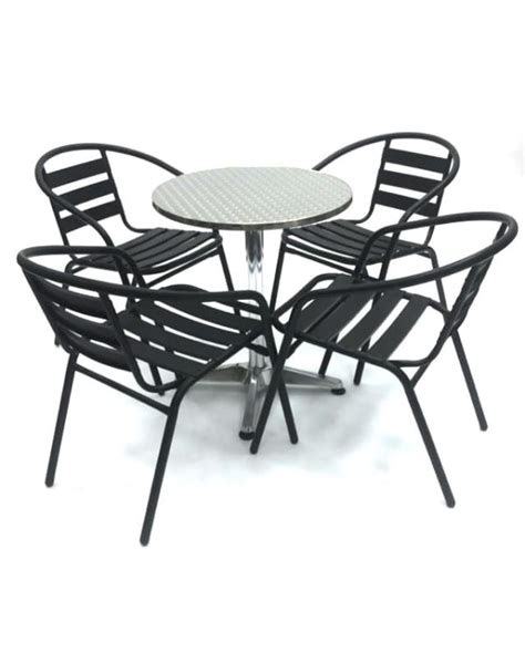 Black Garden Set - Aluminium Pedestal Table & 4 Black Steel Chairs