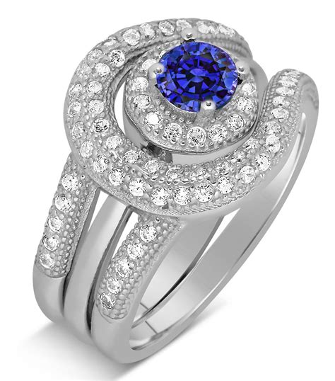 Unique and Luxurious, 2 Carat Designer Sapphire and Diamond Wedding Ring Set in White Gold ...