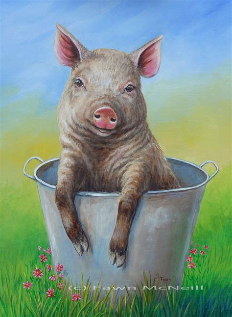 Fawn's Paintings: Pig in a Bucket, animal portrait