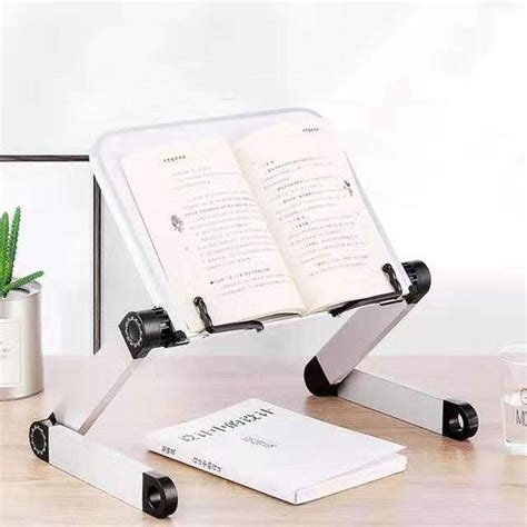 Adjustable Reading Book Stand Foldable Aluminum Lap Desk Stand Ergonomic with Page Paper Clips ...