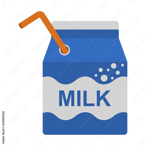 Milk Carton Illustration - Small blue milk carton and orange straw isolated on white background ...