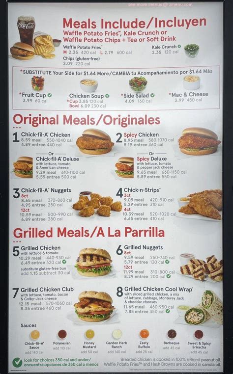 Menu at Chick-fil-A fast food, Daly City