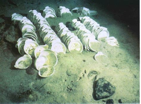 Plates still in the positions that they had been stacked in, at the ...