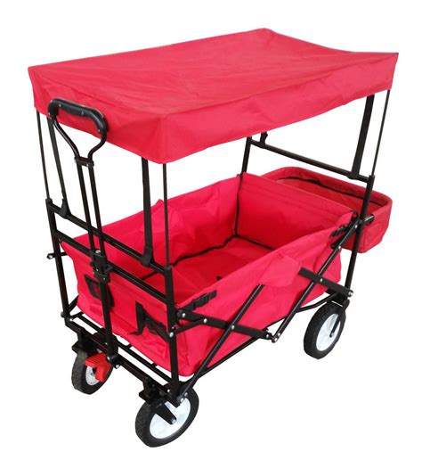 150lb Capacity Outdoor Push Folding Wagon with Canopy - Folding Wagon ...