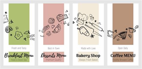 Premium Vector | Set of banners for breakfast menu, desserts menu, bakery shop and coffee menu.