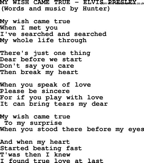 My Wish Came True by Elvis Presley - lyrics