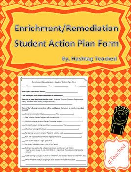 Enrichment and Remediation Student Action Plan Template Form by Hashtag ...