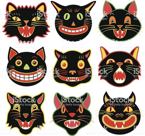 Vector illustrations of a various Halloween black cats. | Vintage ...