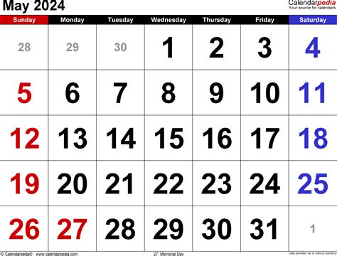 May 2024 Calendar | Templates for Word, Excel and PDF