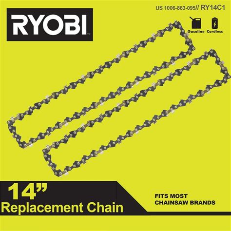 RYOBI 14 in. 0.050-Gauge Replacement Full Complement Standard Chainsaw Chain, 52 Links (2-Pack ...