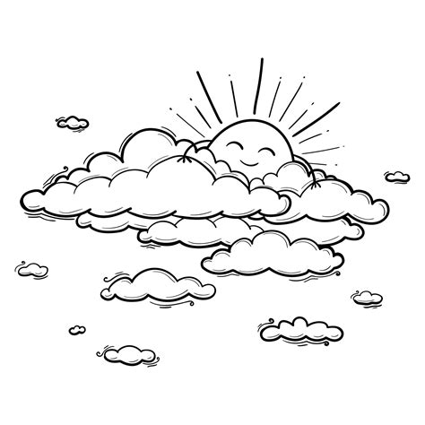 Sun and Cloud drawing in engraving outline style. Vector illustration ...