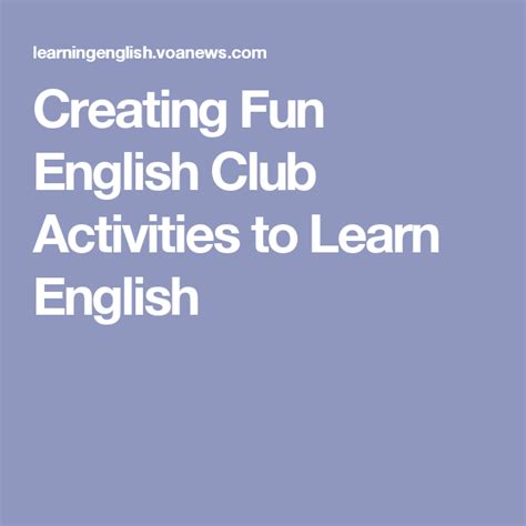 Creating Fun English Club Activities to Learn English | Learn english ...