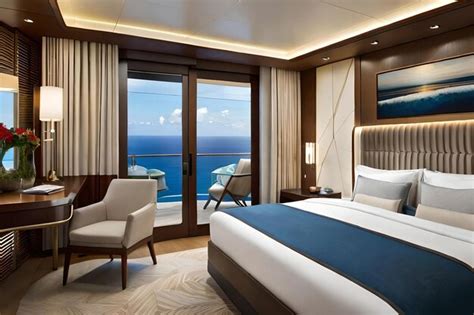 Premium Photo | A hotel room with a view of the ocean