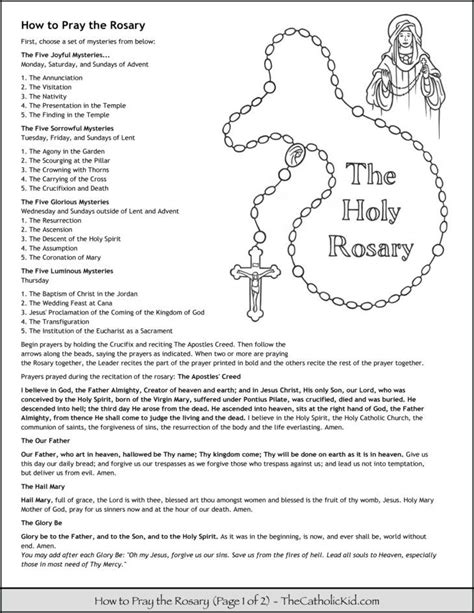 How to Pray the Rosary Prayers Kids Coloring Page 1 | Praying the ...