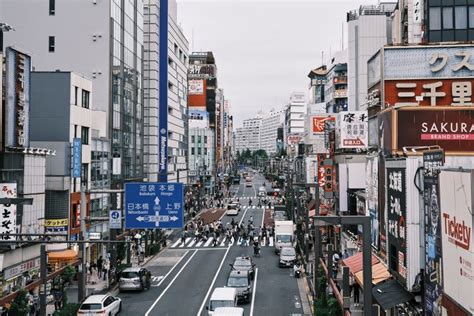 Aerial of a Busy Japanese Street with Shops and Street Signs in Tokyo ...