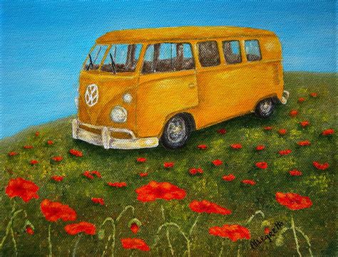 Vintage Vw Bus Painting by Pamela Allegretto