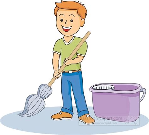 Home and Household Clipart-boy mopping floor clipart