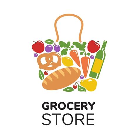 Premium Vector | Grocery store logo template with shopping basket and food