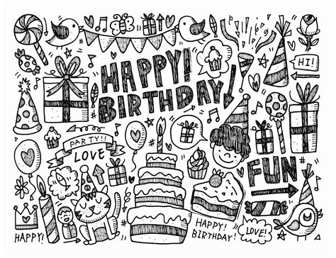 Doodle happy birthday - Doodle Art / Doodling Adult Coloring Pages