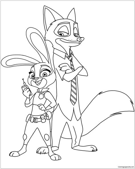 Judy Hopps and Nick Wilde Coloring Page - Free Printable Coloring Pages