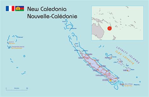 Large political map of New Caledonia with roads and cities | New Caledonia | Oceania | Mapsland ...