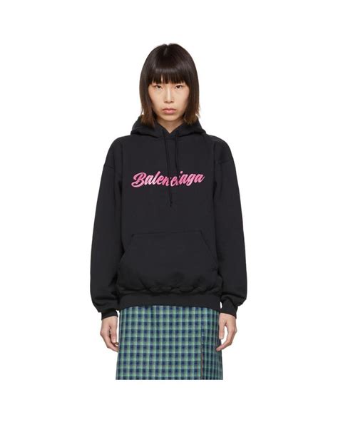 Balenciaga Black And Pink Signature Hoodie | Lyst