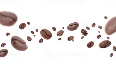 Flying whirl roasted coffee beans in the air studio shot with transparent background png ...