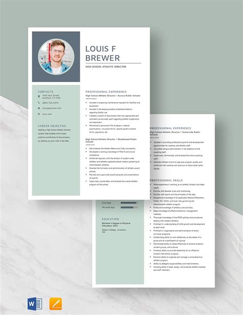 High School Athletic Director Resume in Word, Pages - Download ...