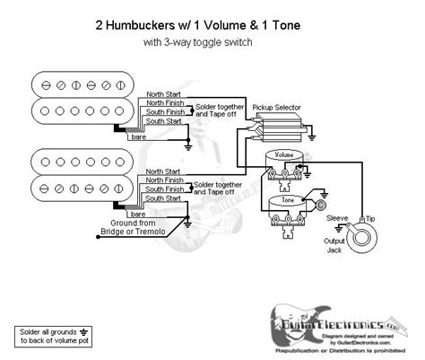 an electric guitar wiring diagram with two humbuckers and volume 1 tone selectors