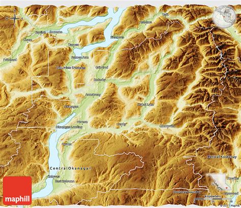 Physical 3D Map of North Okanagan