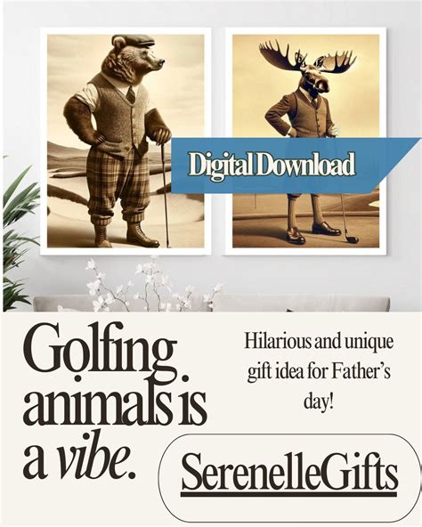 Gift Idea for Golfer Animal Golf Art Bundle Stylish Wall Decor Vintage Retro Golf Prints for ...