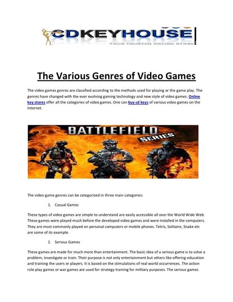 The various genres of video games