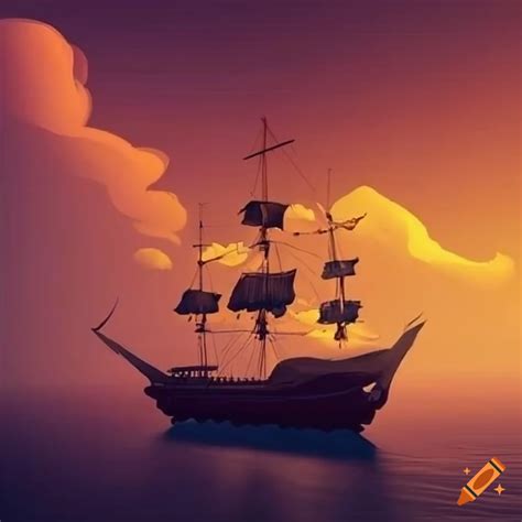 Fantasy landscape with a flying pirate ship on Craiyon