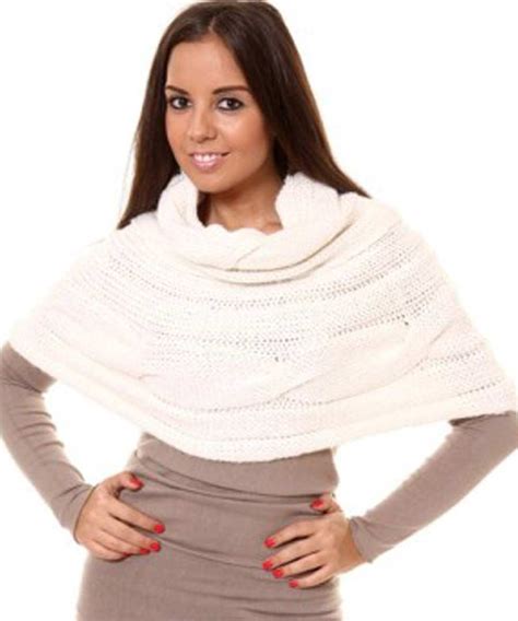 Discount Short Cable Knit Poncho in White | SECRETSALES