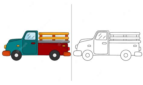 Premium Vector | Red and green classic truck coloring page for children ...