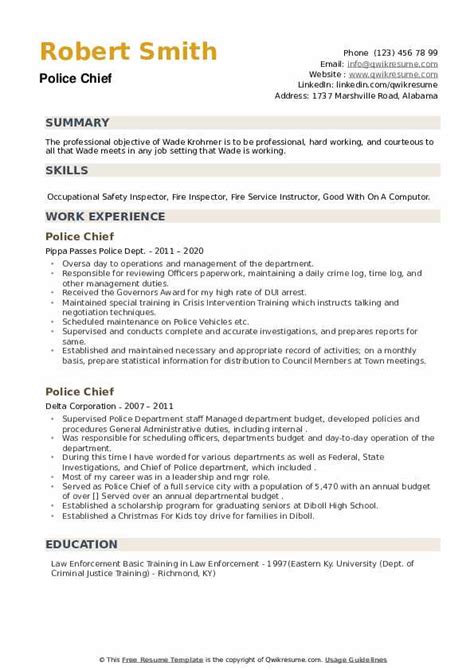 Police Chief Resume Samples | QwikResume