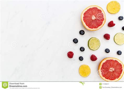 Fruit Berries Food Background On White Marble Stock Image - Image of ...