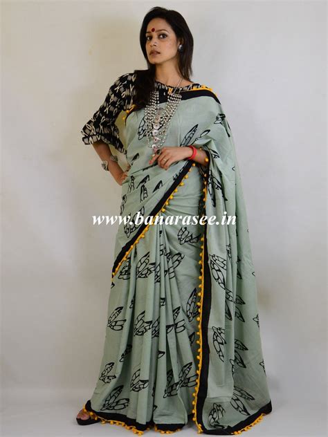 Pure Mul Cotton Grey Saree | Saree, Bagru print, Printed sarees