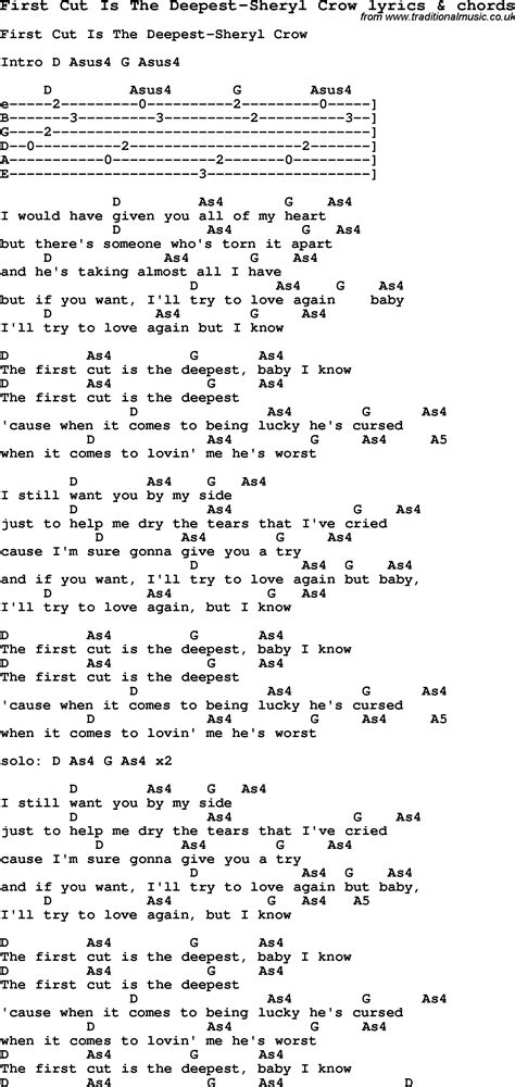 Love Song Lyrics for:First Cut Is The Deepest-Sheryl Crow with chords.