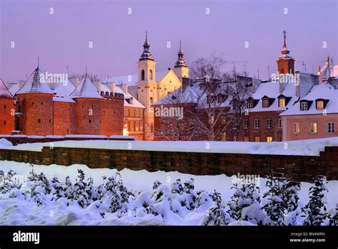 Snow covered view over the Old Town, Warsaw, Poland Stock Photo ...